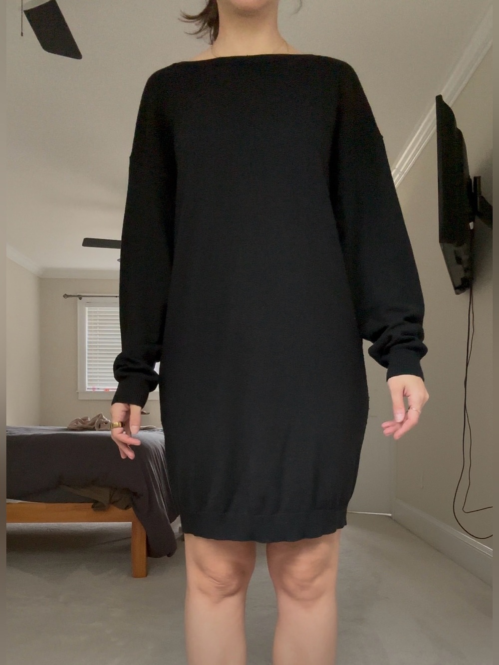 Black Scoop Back Sweater Dress